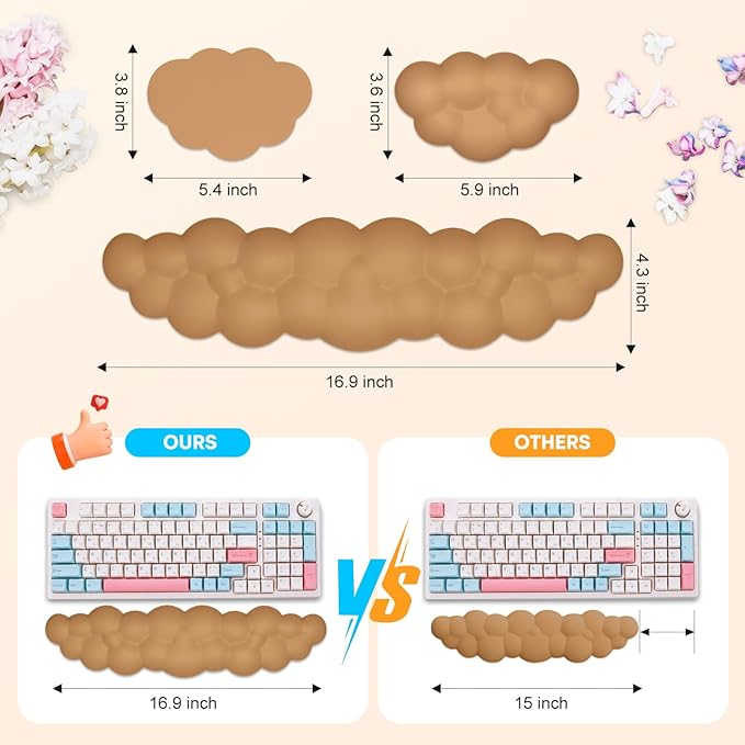 JIKIOU Upgrade Leather Cloud Keyboard Wrist Rest, Cloud Wrist Rest with Non-Slip PU Base, Comfortable Memory Foam Wrist Rest for Computer Laptop Mac Gaming Office and Pain Relief Christmas Wish Gift