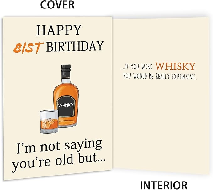 Funny Whiskey 81st Birthday Card, 81st Birthday Gifts for Men Women, Unique 81st Birthday Decorations for Husband Wife, Best 81 Year Old Birthday Card Gifts for Grandpa Grandma