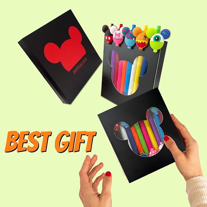 10pcs Mouse Head Character Ears Pens Set, Retr ctable Ballpoint Pen, Multi Color Jumbo Autograph Princess Pencil Signature Office Desk Stationary Accessories, Gift for Teacher Student