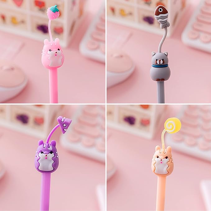 KRIZJUES 16 Pcs Cartoon Animal Pens, Kawaii School Supplies Pens Cute Cartoon Gel Ink Pens Boys Girls Pens for Writing, Gifts for Children Teachers, Black Refill 0.5mm Pens