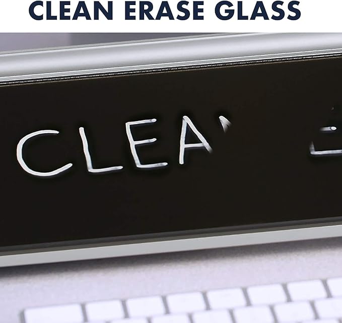 Quartet Glass Dry Erase White Board, Desktop Computer Pad for Notetaking, 18" x 6" Whiteboard, Clean Erase Surface with Storage, 1 Dry Erase Marker, Black Surface (GDP18B)