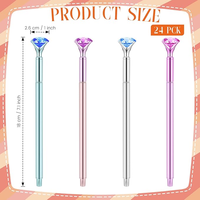 Gersoniel 24 Pieces Big Crystal Diamond Pens Bling Ballpoint Pen Black Ink Rhinestones Pen for School Office Supplies Christmas Wedding Birthday Present, 4 Colors (Scepter Style)
