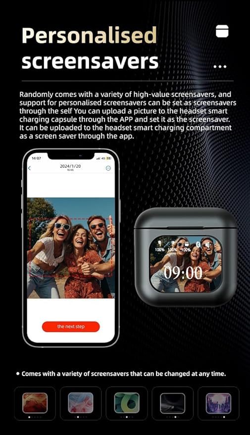 Premier Bluetooth Smart Touch Earbuds, Customizable Screen Saver, MP3 Player, Control Social Media, Calls, and Messeging, Advanced V5.3 Technologies 2024 (Champagne)