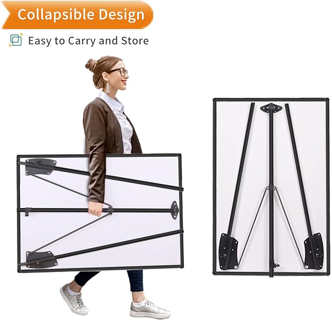 VIZ-PRO Magnetic Whiteboard Easel Black, 36 x 24 Inches, Portable Dry Erase Board Height Adjustable for School Office and Home