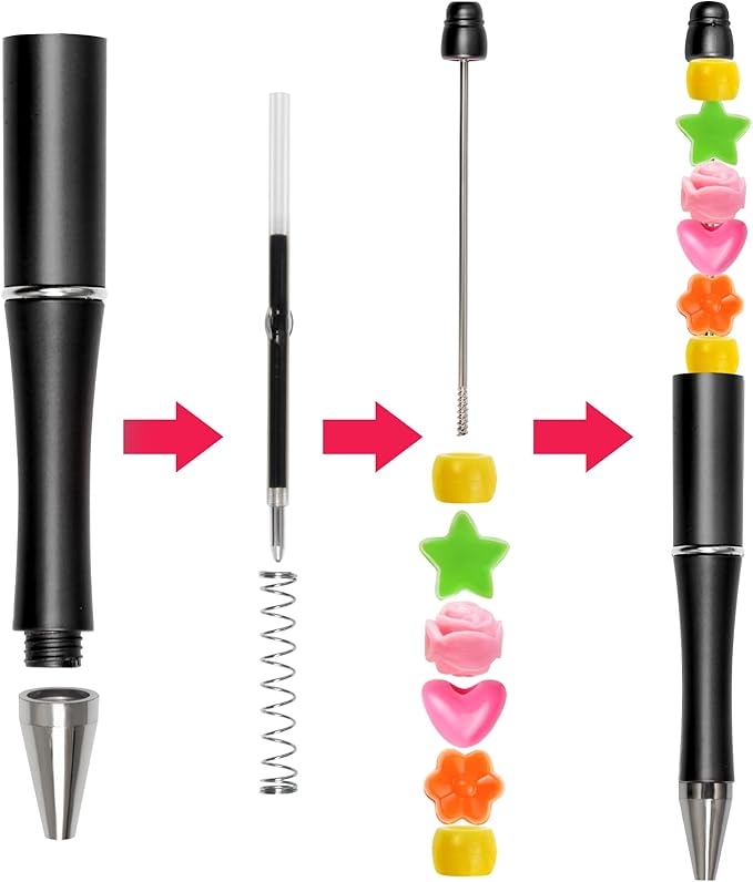 jiebor 20Pcs Black Beadable Pens Plastic Bead Ballpoint Pens Bulk with 50Pcs Black Ink Cute Cool Diy Pens for Journaling Kids Women Students Teacher Graduation Christmas Gift Office School Supplies