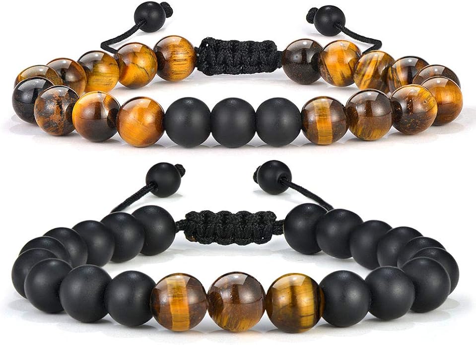 M MOOHAM Natural Stone Bracelets for Men - 8mm Tiger Eye | Matte Agate | Lava Rock Bracelets for Men Teen Boys Gifts Birthday Anniversary Christmas Gifts for Men Teens