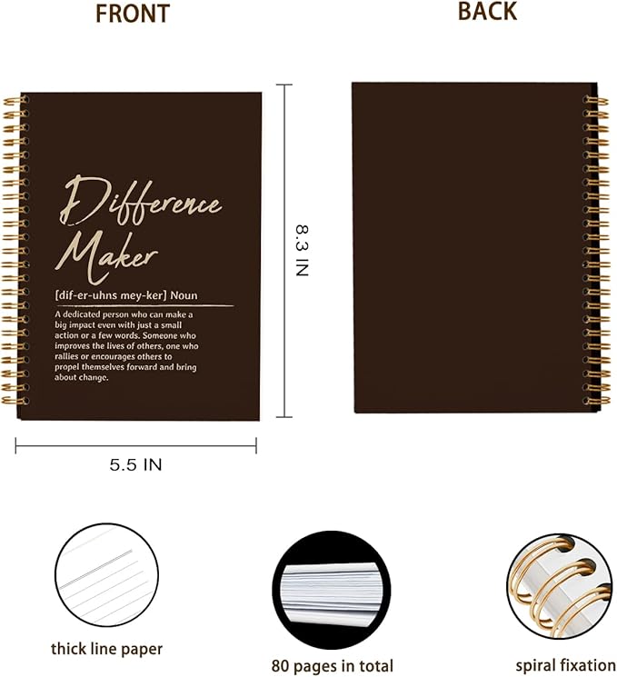 OXW Difference Maker Appreciation Gift, Meeting Notebook for Work, Thank You Gifts for Leader Mentor Manager Boss, Office Supplies Social Worker Notebook, Coffee Hardcover Spiral Notebook 5.5 x 8.3