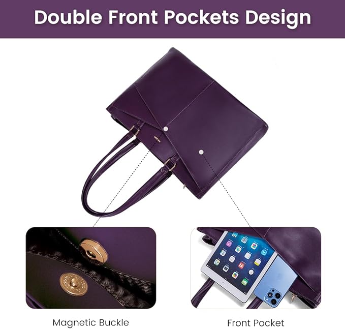 LOVEVOOK Laptop Bag for Women 15.6 Inch Tote Bags Waterproof Leather Briefcase Computer Women Business Office Work Bag,Mulberries Purple