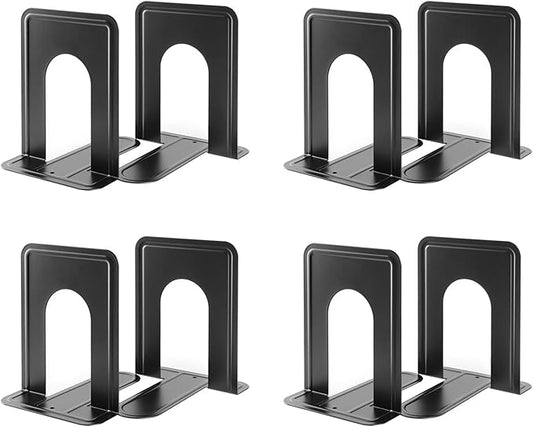 MaxGear Book Ends Universal Premium Bookends for Shelves, Non-Skid Bookend, Heavy Duty Metal Book End, Book Stopper for Books/Movies/CDs/Video Games, 6 x 4.6 x 6 in, Black (4 Pairs/8 Pieces, Large)