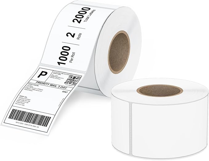 4"x 6" Multipurpose Direct Thermal Labels 3" Core Compatible for Zebra Industrial Printers Adhesive & Perforated (2 Rolls, 1000 Labels/Roll)