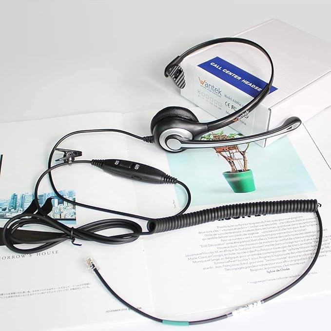 Wantek Telephone Headset Corded RJ9 Headphone with Mic & Noise Cancelling Phone Headsets Compatible with Plantronics Polycom VVX310 410 Yealink S12 Avaya 1408 1416, Landline Phone Headset