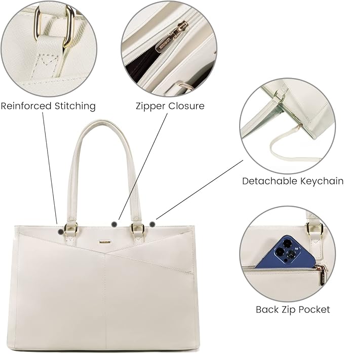 LOVEVOOK Laptop Bag for Women 15.6 Inch Tote Bags Waterproof Leather Briefcase Computer Women Business Office Work Bag,Beige