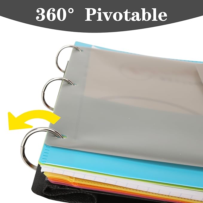 Pivotable Refillable Notebook, 3 Ring Binder Notebooks 1 Inch, Notebook with Dividers and Pockets, Folder Notebook, Flexible Binder, Soft Binders 3 Ring, Foldable Binder- Pink