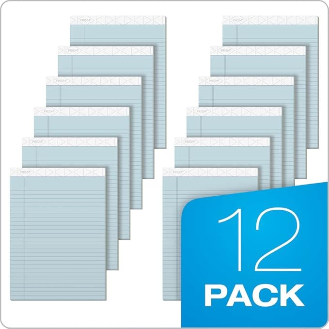 TOPS Prism Writing Pads, 8-1/2" x 11-3/4", Legal Rule, Blue, Perforated, 50 Sheets, 12 Pack (63120)
