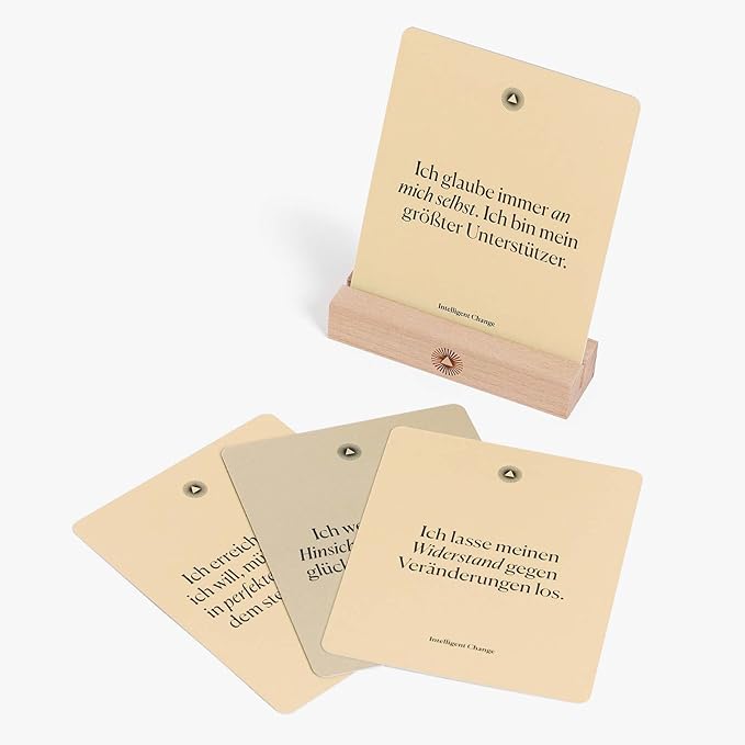 Intelligent Change German Mindful Affirmation Cards, Daily Words of Encouragement Cards, Self Affirmation Inspirational Gifts, Self Care Box of Positive Affirmations, Display Stand, Deck of 52