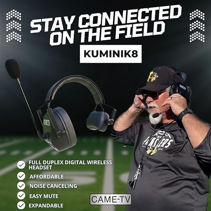 Came-TV Kuminik8 1.9GHz Wireless Intercom Headsets System Full Duplex Noise Cancellation Zero Latency 1500ft Single-Ear Headset for 9 People Team Communication