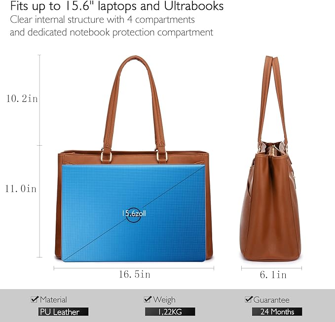 Laptop Tote Bag for Women 15.6 Inch Waterproof Leather Computer Bags Women Business Office Work Bag Briefcase Brown