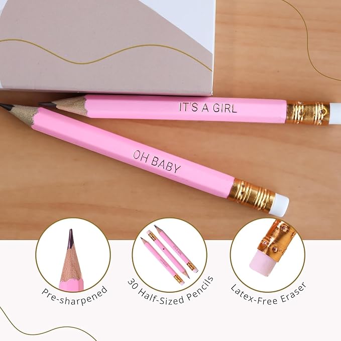 Markt Mini Pencils For Baby Shower Games For Girl, Heart Pencils, Small Pink Pencil Set