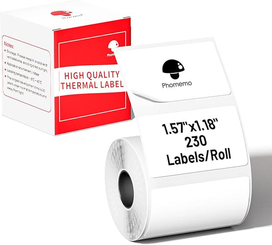Phomemo Thermal Labels-for M110/M221/M220/M120/M200,1.57"x1.18"(40x30mm),230 Labels/Roll, for Barcode/Address/Mailing/Logo/Business/Home Tag