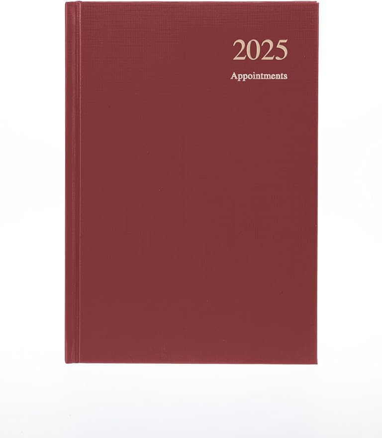 Collins Essential 2025 Business Diary - A5 Day to One Page with Contracted Planner with Leather Cover - Maroon - ESSA51A.78-25