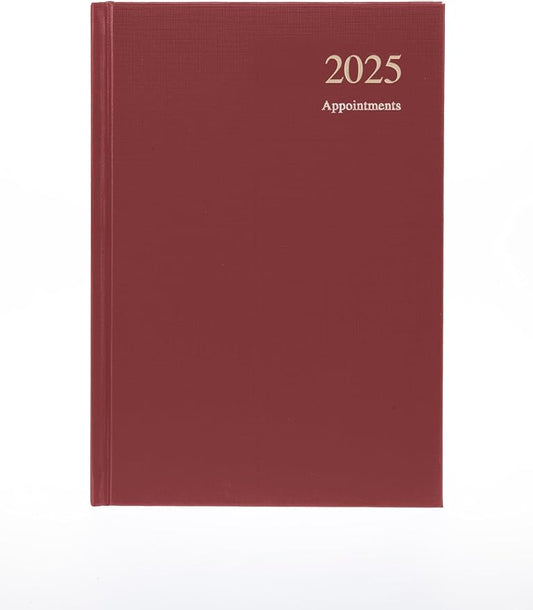 Collins Essential 2025 Business Diary - A5 Day to One Page with Contracted Planner with Leather Cover - Maroon - ESSA51A.78-25