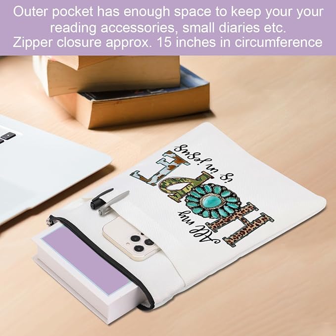 Inspirational Western Faith Christian Gifts Book Sleeve Book Cover Religious Cowgirl Accessories for Women Mom Girls Friendship Christmas Birthday Book Lovers Gifts Book Protector with Zipper