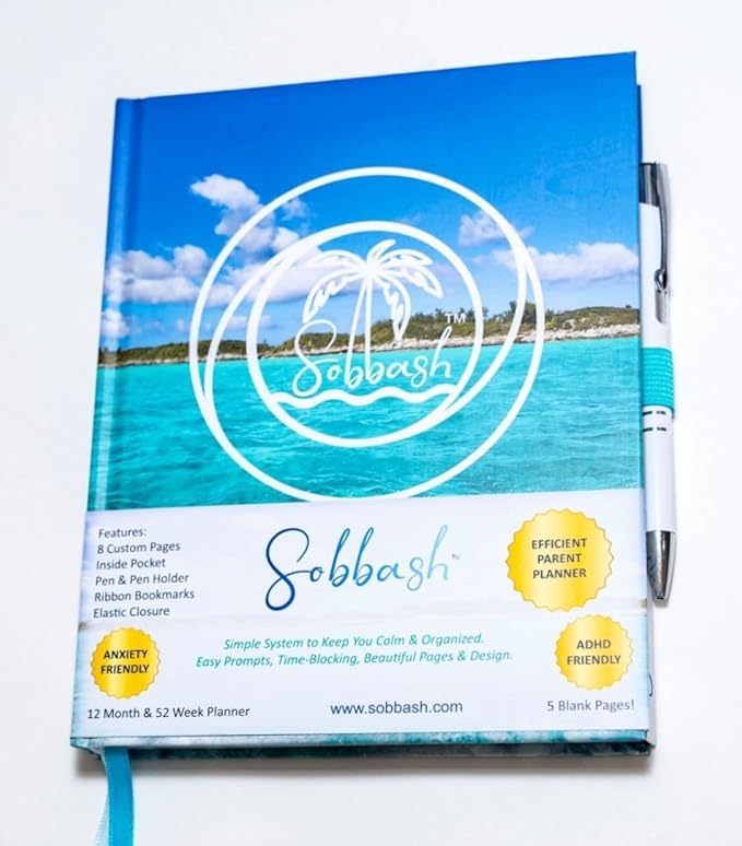 Planner: Calm & Focused for Busy Parents (or Adults). ADHD & Anxiety Friendly. Full-Color Pages, Vertical Layout, Time-Blocking, Pocket, Pen & Holder Included.