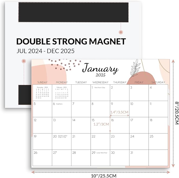 SKYDUE 2025 Magnetic Calendar for Refrigerator, Fridge Calendar 2024-2025, Jul 2024 to Dec 2025 18 Months Magnetic Calendar, 10" x 8", Aesthetic Sketch