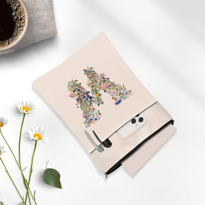 Monogrammed Book Sleeve Floral W Initial Book Pouch Book Accessories Book Lovers Gifts Waterproof Book Cover Book Protector Bookish Gifts Personalized Gifts for Women Girls Readers Bride Wife