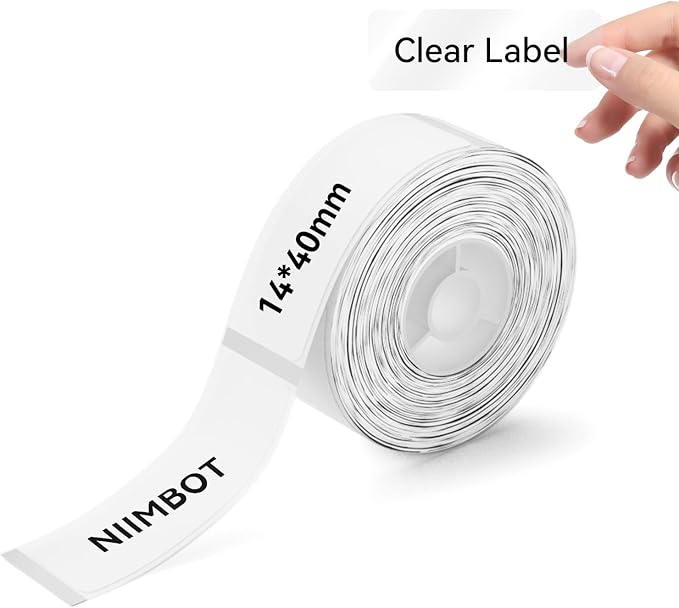 NIIMBOT Label Maker Tape for D11/D110/D101 Label Maker, 14 x 40 mm (0.55'' x 1.57'')-160 Tapes/Roll for Home Office Labeling Tape Replacement, Clear