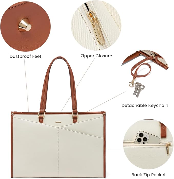 LOVEVOOK Laptop Bag for Women, 15.6 inch Laptop Tote Work Bag Cancas Casual Handbag for Travel Lightweight Shoulder Bag,Brown Beige