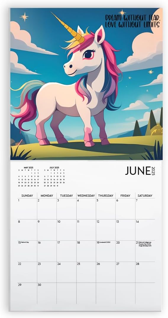 Unicorn Calendar 2025 with Sticker Pack, Large 12 x 12 inch, Unicorn Wall Calendar with Sticker Set, Gift for Unicorn Lovers, Cute Calendar for girls