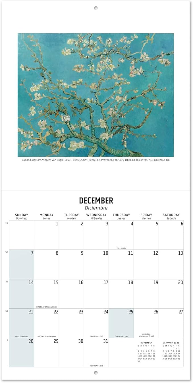 Van Gogh Wall Calendar 2025 12" x 12" FSC® Plastic Free - Starts Week On Sunday | Square Wall Calendar | Family Planner Calendar 2025 | Art Calendar 2025
