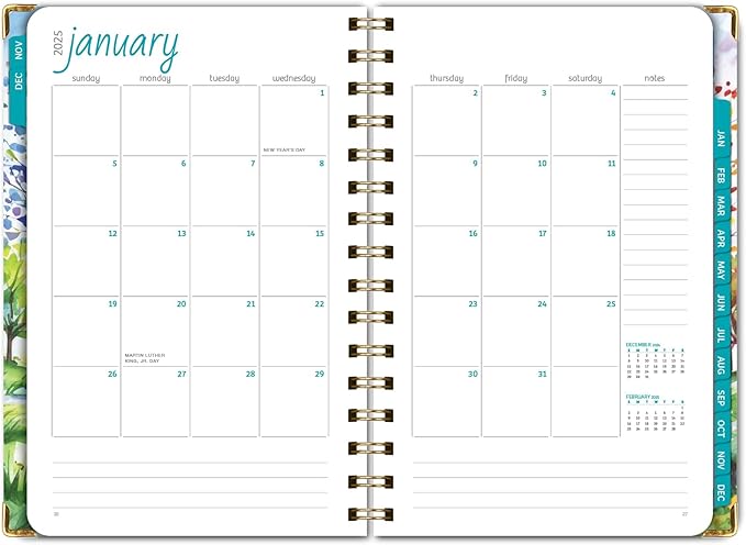 HARDCOVER 2025 Planner, 5.5"x8": 14 Months (November 2024 - December 2025), Daily Weekly Monthly Planner, Yearly Agenda, Bookmark, Pocket Folder and Sticky Note Set (Tree Seasons)