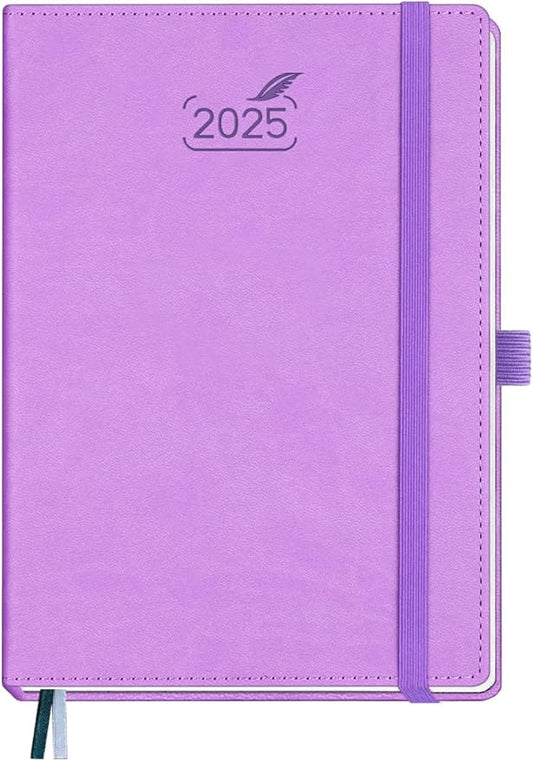 BEZEND 2025 Planner Daily Weekly & Monthly 5.8" x 8.5" (Jan - Dec 2025) Agenda 2025 Vertical Calendar Book with Hourly Schedule, Monthly Tabs, Pen Holder, Vegan Leather Hard Cover - Lavender