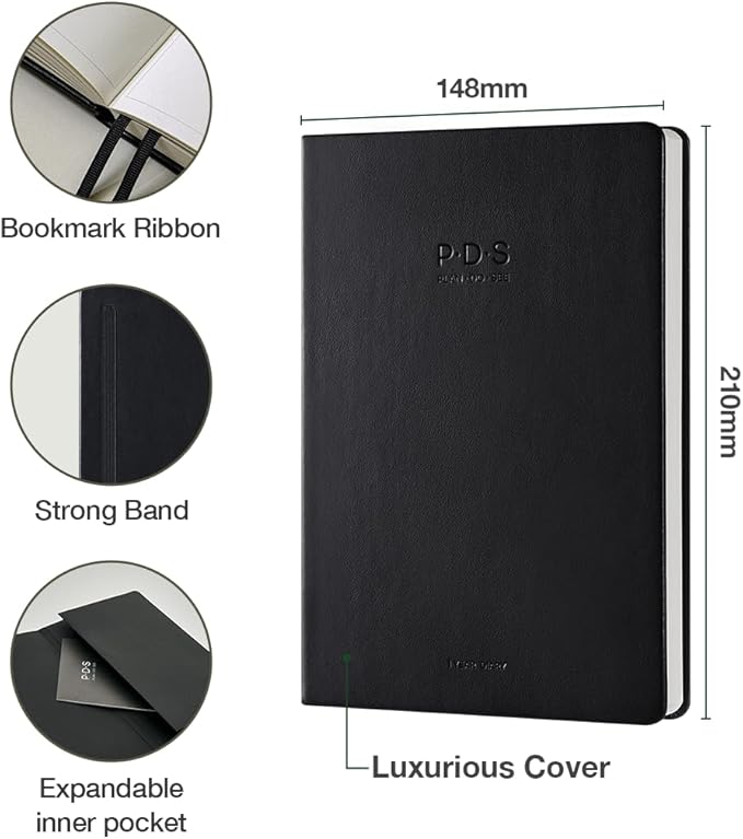 [ORODA] 2025 PDS (PLAN DO SEE) Diary, Weekly and Monthly Planner for Organization and Planning, 10 Minutes Time Block, Italian PU Hard Cover, 5.8” x 8.2”