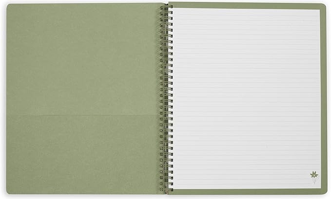 Steel Mill & Co Cute Large Spiral Notebook College Ruled, 11" x 9.5" with Durable Hardcover and 160 Lined Pages, Star Floral, Green