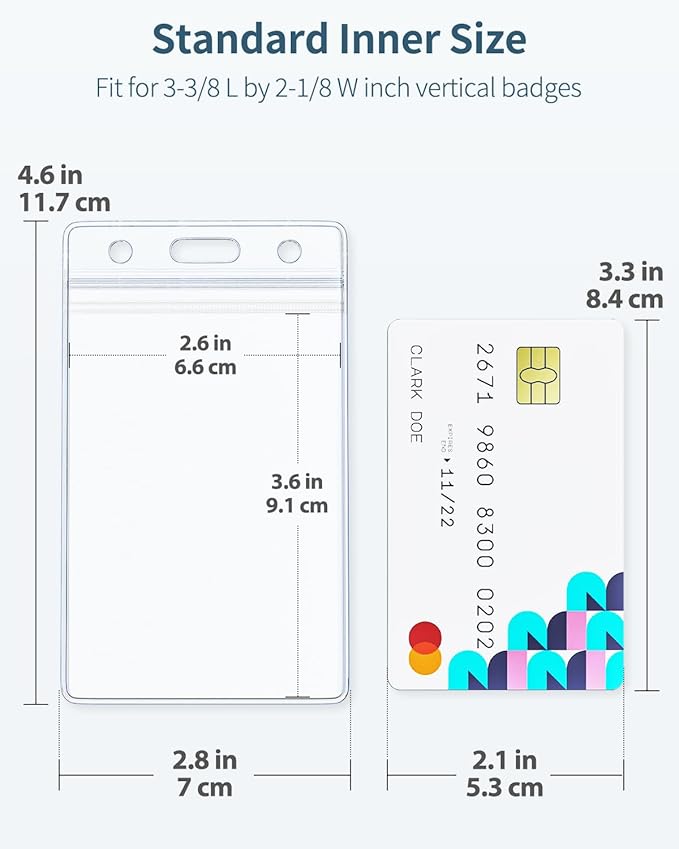 Pawfly 6 Pack Vertical ID Card Badge Holder Waterproof Clear Card Sleeve Case Cover Heavy Duty Card Protector Pouch with Resealable Zip for Proximity Key Card Driver’s License and Credit Card