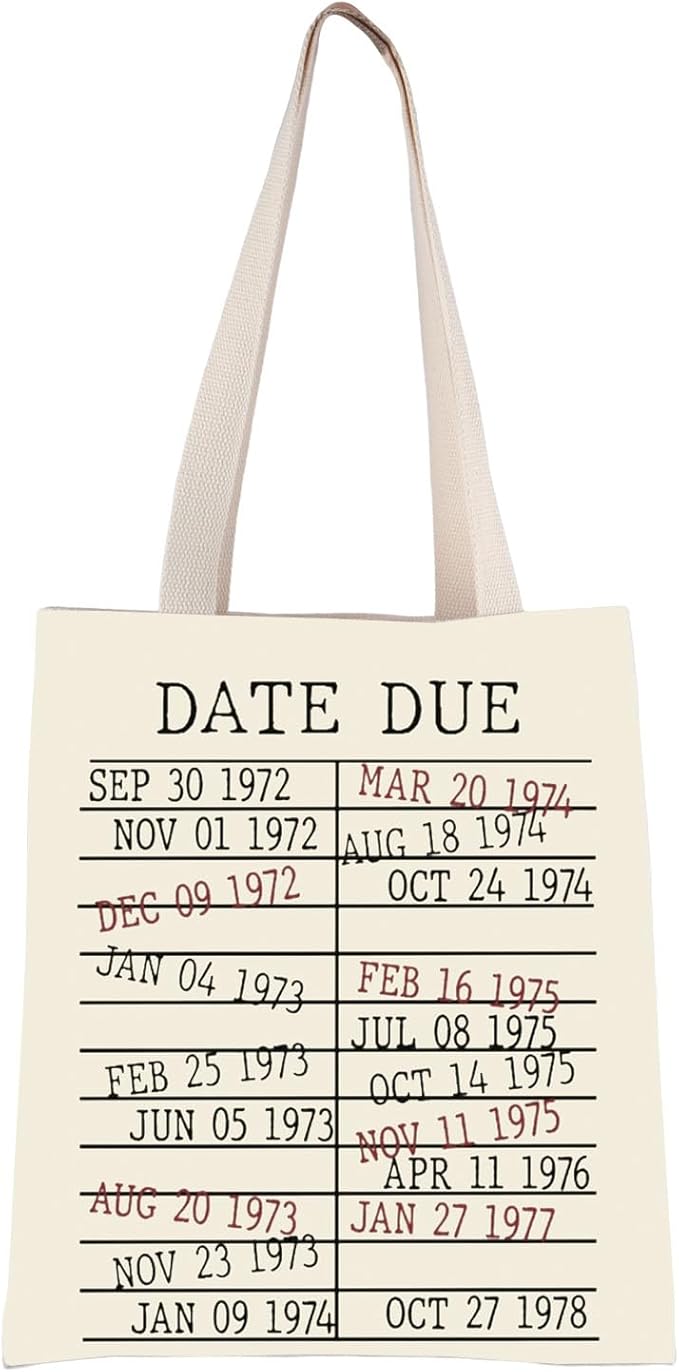Library Book Date Due Book Sleeve Gift Book Bag Gift for Book Lover Librarian Gift Bookish Gift (Date Due Tote Bag)