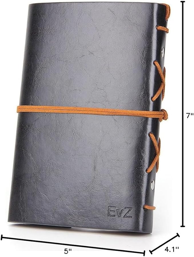 EvZ Leather Writing Journal Notebook, 7 Inches Vintage Nautical Spiral Blank String Diary Notepad Sketchbook Travel to Write in, Unlined Paper, Retro Pendants, Classic Embossed, Grey