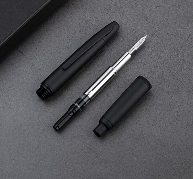 JINHAO 10 Press Fountain Pen, Retractable Metal Pen with Ink Converter (EF Nib 0.38mm, Matte Black)