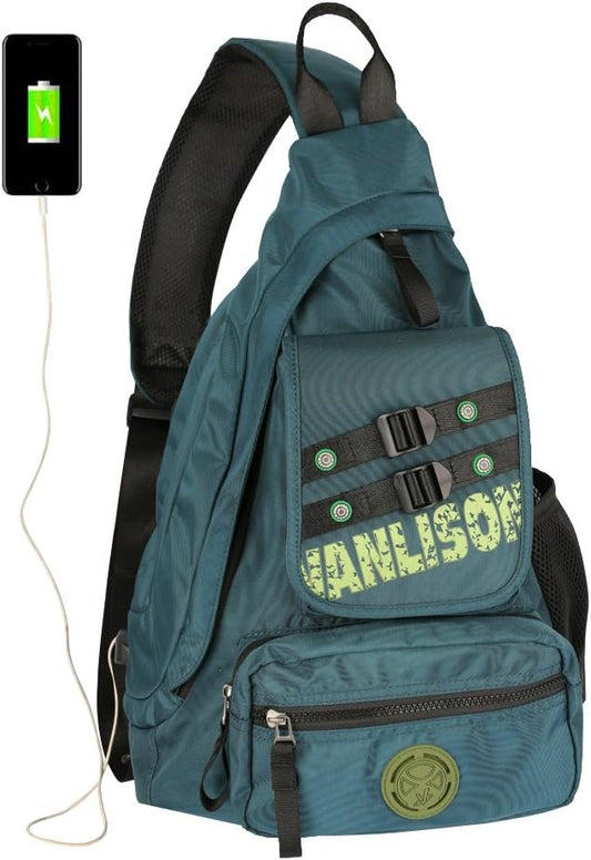 Larswon Sling Bag with USB Charging Port, Sling Backpack USB, Shoulder Backpack, Large Crossbody Bag, Chest Bag Large Dark Green