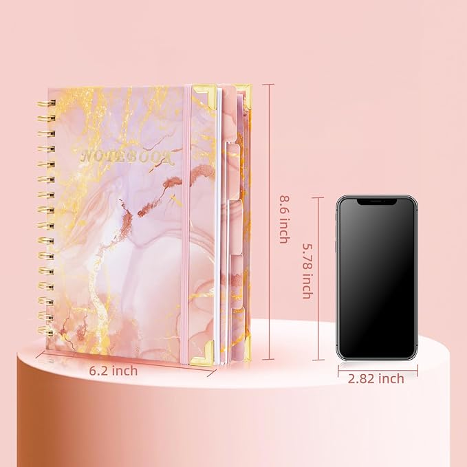 Spiral Notebooks for Work, 240 Pages Lined Spiral Journal Notebook, 5 Subject A5 College Ruled Journals for Writing, 8.6”x6.2''Journaling Notebooks for School Office Supplies (Pink Marble)