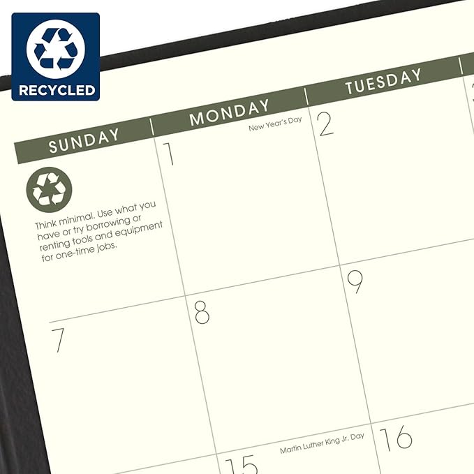 AT-A-GLANCE 2024 Monthly Planner, 7" x 8-3/4", Medium, Spiral Bound, Recycled, Monthly Tabs, Black (70120G0524)