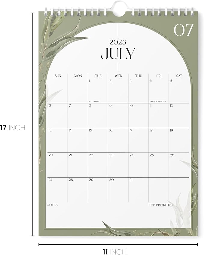 Calendar 2025 - Vertical 11x17 2025 Wall Calendar Runs Until June 2026 - Easy Planning with the Aesthetic Wall Calendar 2025-2026 Monthly - Karto - Boho Greenery