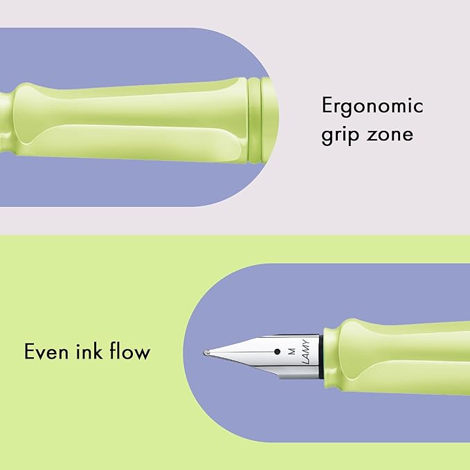 LAMY safari springgreen - Fountain Pen with ergonomic grip & polished steel nib in size M - ideal for any Writing & Calligraphy - including LAMY T 10 blue cartridge - Right-Handed