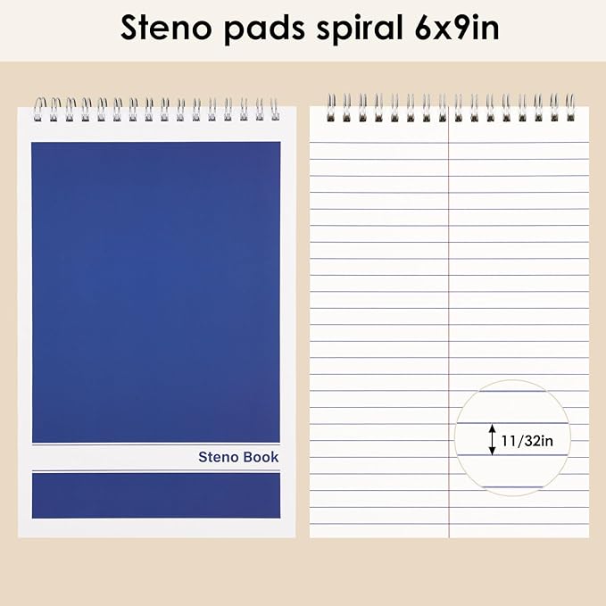 LABUK Steno Pads 6x9in10 Pack, Top Spiral Steno Notebooks, 80 Sheets Note Pads Assorted Color Gregg Rule for School, University, College, Work, Office