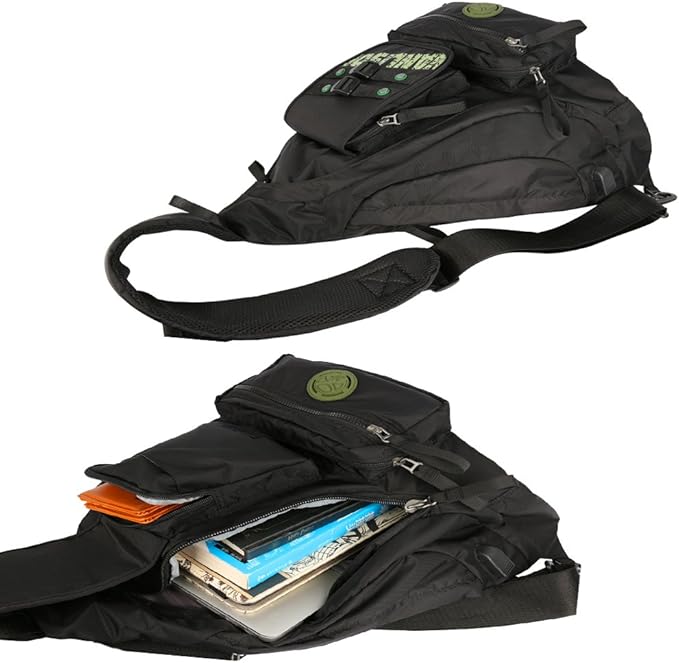 Larswon Sling Bag with USB Charging Port, Sling Backpack USB, Shoulder Backpack, Large Crossbody Bag, Chest Bag Large Black