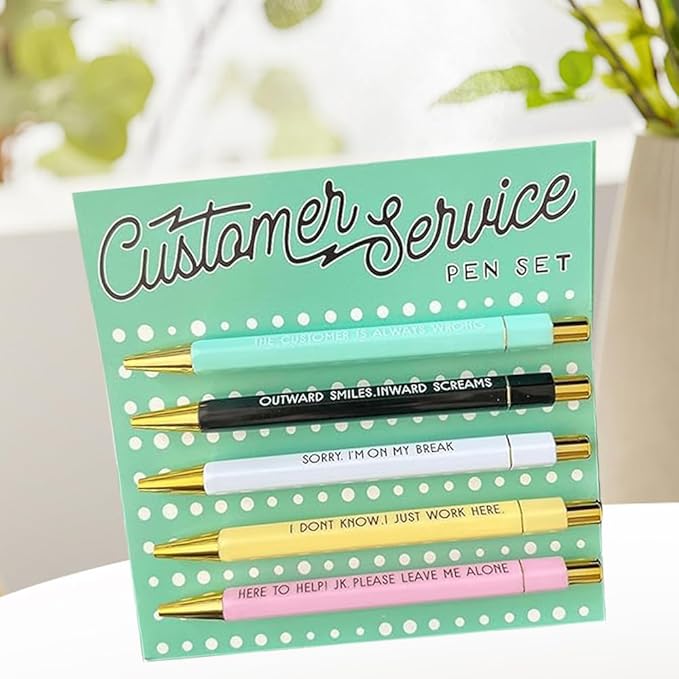 Funny pens,5-Count,Black Ink,Medium Nib 1.0mm,Funny Office Gifts for Coworkers,Personalized Pens Vibrant Funny Quotes Word Daily Pen (customer service Pens)