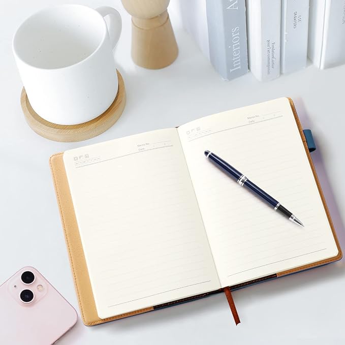 A5 Lined Leather Journal with Pen, 240 Pages Refillable Hardcover Notebook with Pocket and Magnetic Buckle, 80gsm Thick Daily Diary for Men and Women, Great Gift for Business School Travel Personal -